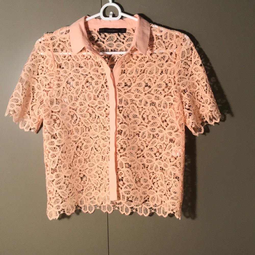 Light salmon pink see through button down